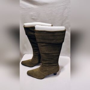 Worthington Serena Green Leather Boots, 6M(B), 2-1/2" Heel